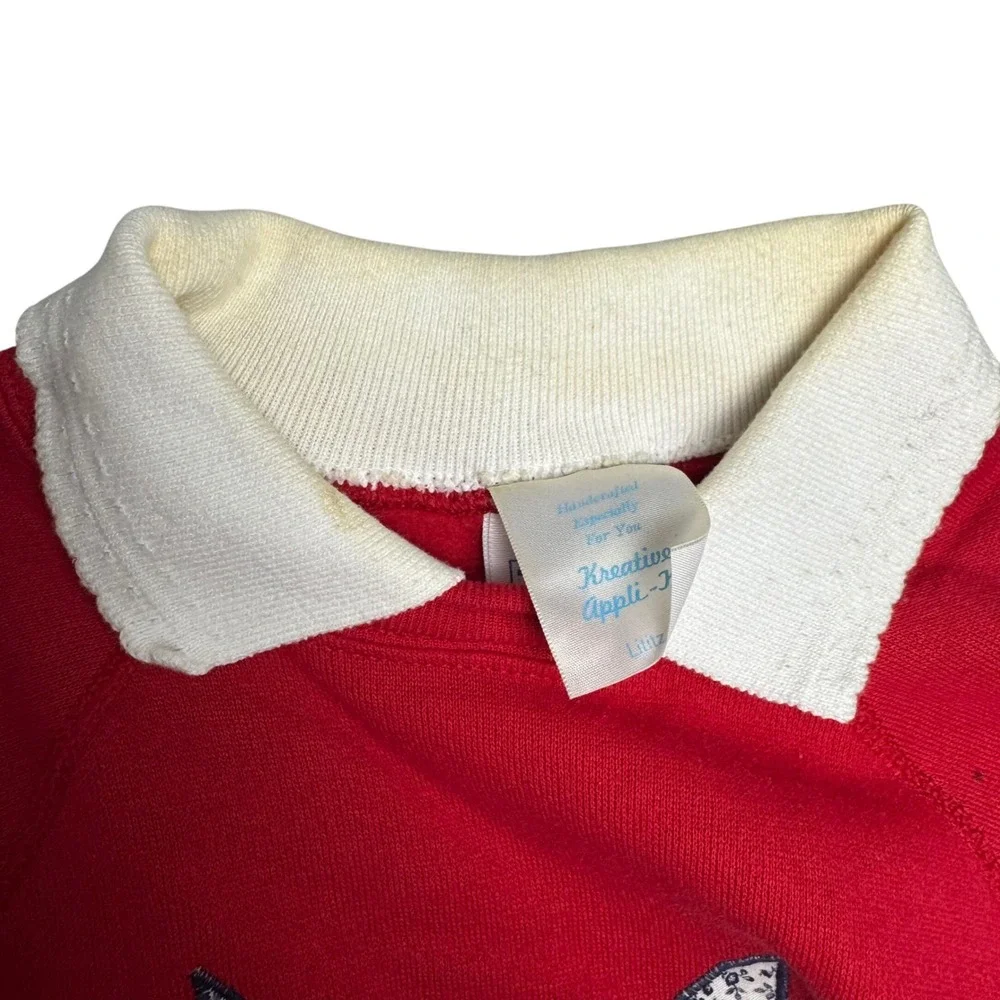 Vintage Tultex Red Sweatshirt Patchwork Star Applique White Collar USA Made L